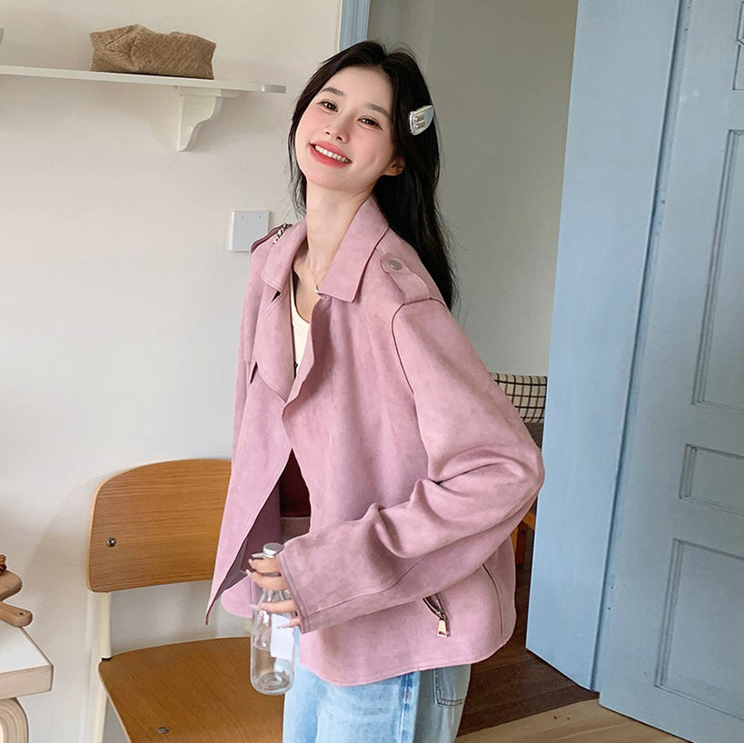 【アウター】可愛い 甘め若見えフェミニン スエード調ショートジャケット デザイン性 カジュアル 細見えアウター【JZシリーズ】