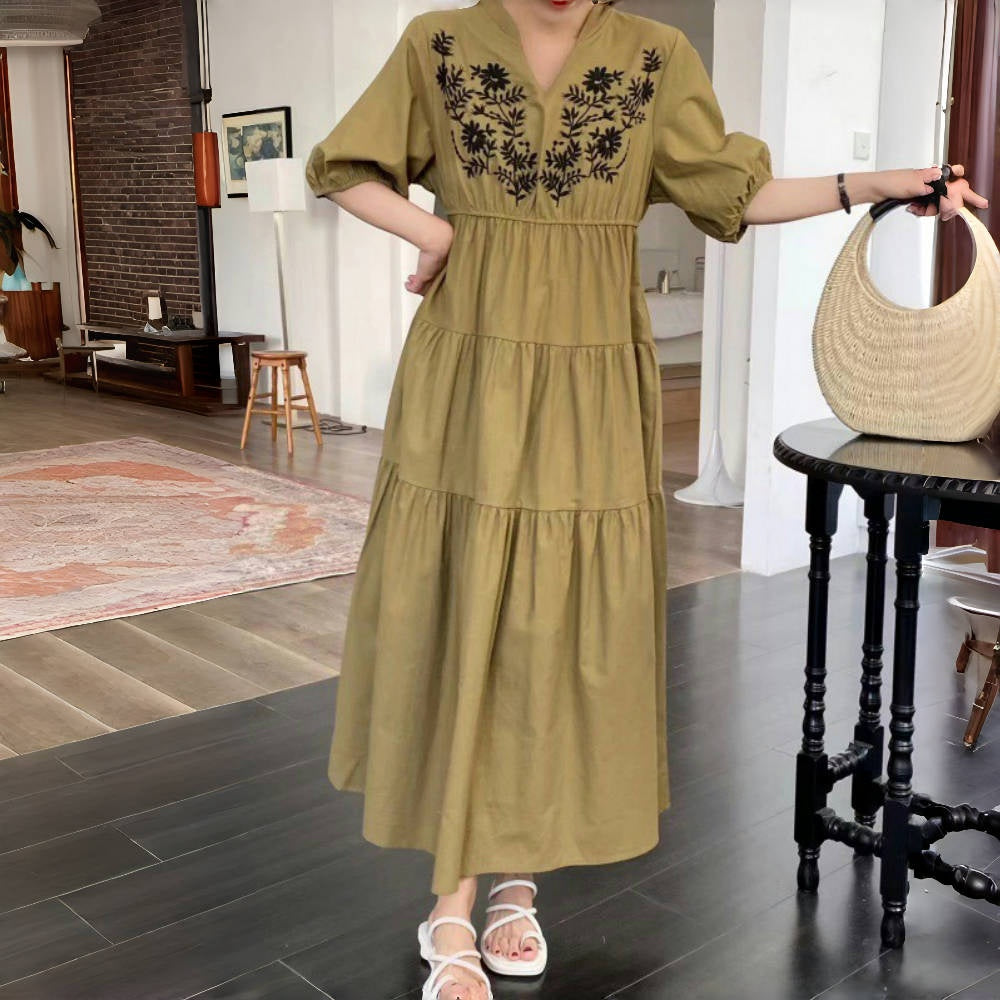 【ワンピース】韓国風 ゆったりシルエット 無地ロングシャツワンピース 半袖ワンピース