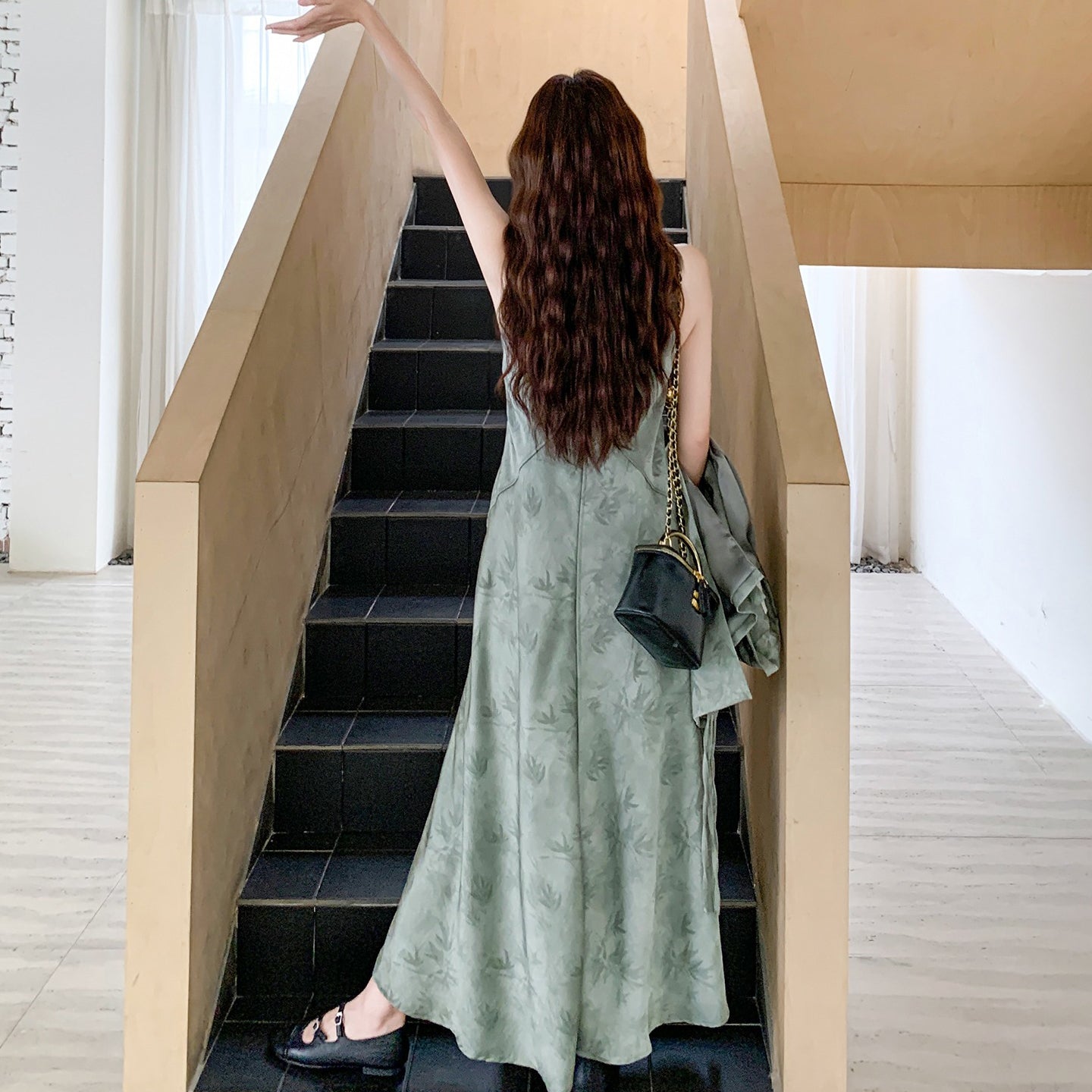 2点セット！【セットアップ】中国風 竹柄  レディース 秋新作 ジャケット＋キャミワンピース【SHシリーズ】