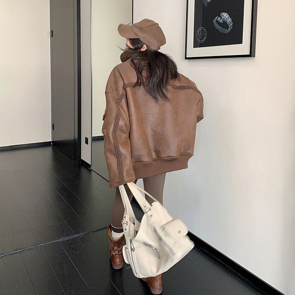 【アウター】重厚感◎スエード調中綿ジャケット レディース 冬のレトロライダース風 綿入れコート【FCシリーズ】【18~25日発送】