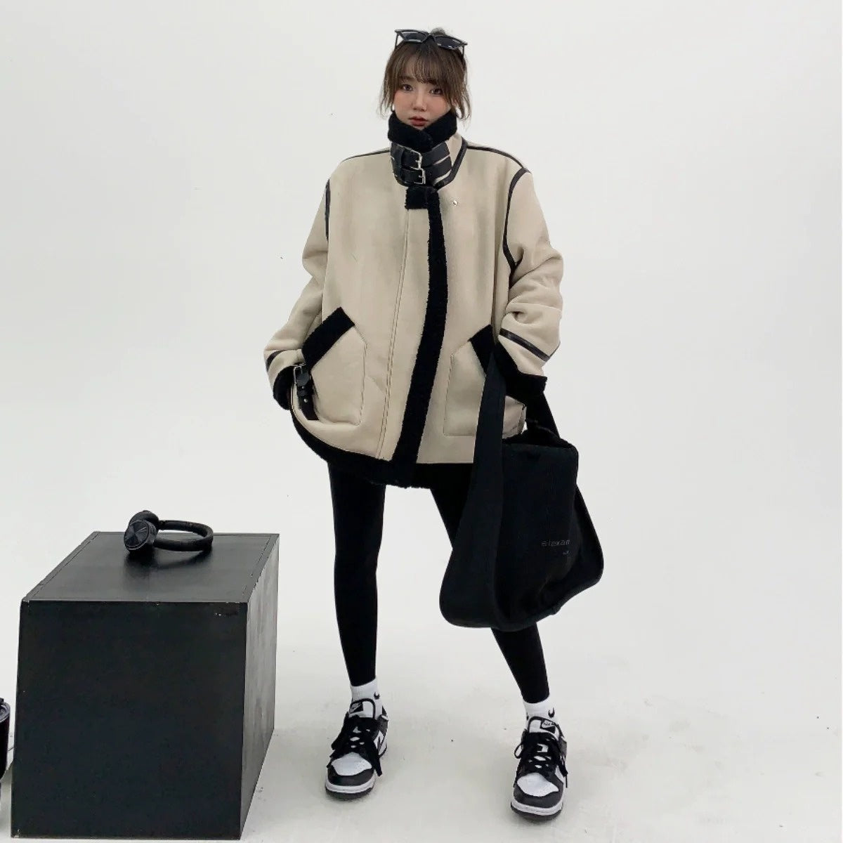 【24AW】【アウター】ゆるリラックス レトロ シープボア ライダースジャケット【FCシリーズ】