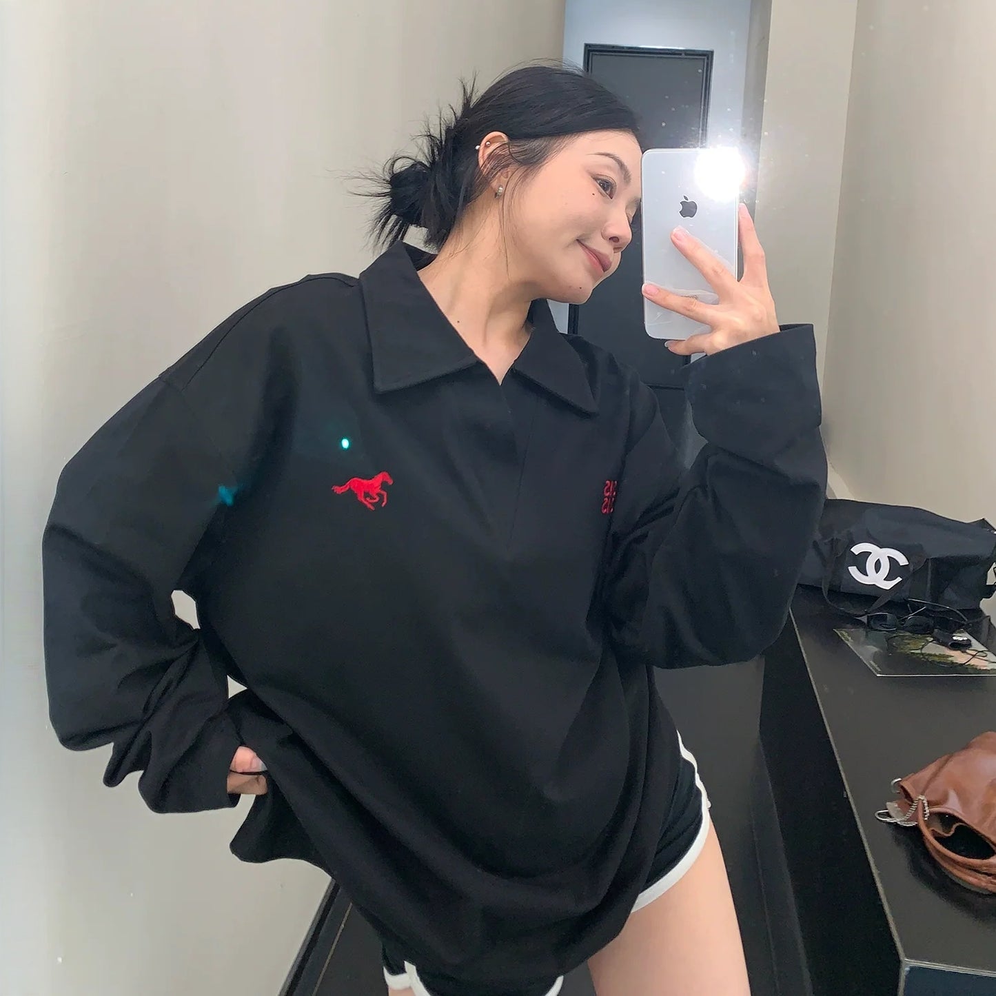 【トップス】春 秋 冬 刺繍 Vネック 長袖 Ｔシャツ 【FCシリーズ】