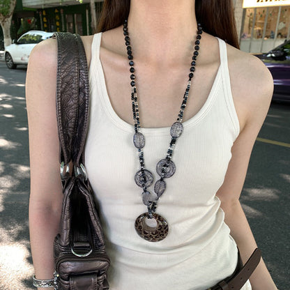 【🎁 B2G1｜先行スタート！】【グッズ】レトロギャル風 バタフライ レオパード ビーズネックレス レディース 個性派 ロングネックレス チョーカー 民族風 アクセサリー