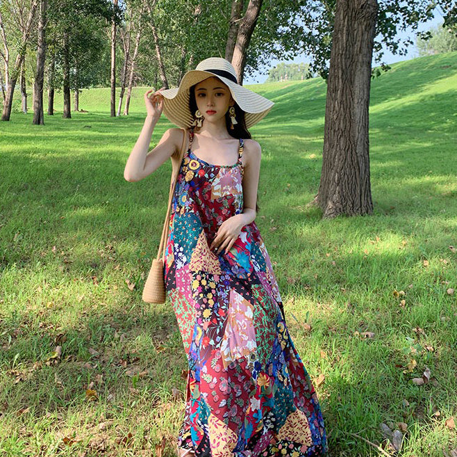 【ワンピース】夏新作 エスニック ボヘミアン風 リゾートノースリーブワンピース【SHシリーズ】