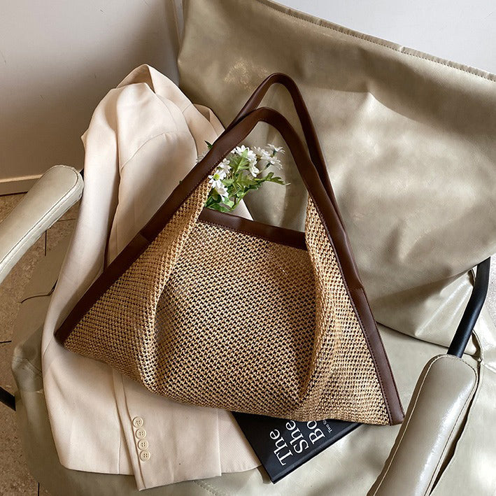 【バッグ】ラフなリゾート風 カジュアル 夏 フレンチ風 編みバッグ 大容量 ショルダーバッグ