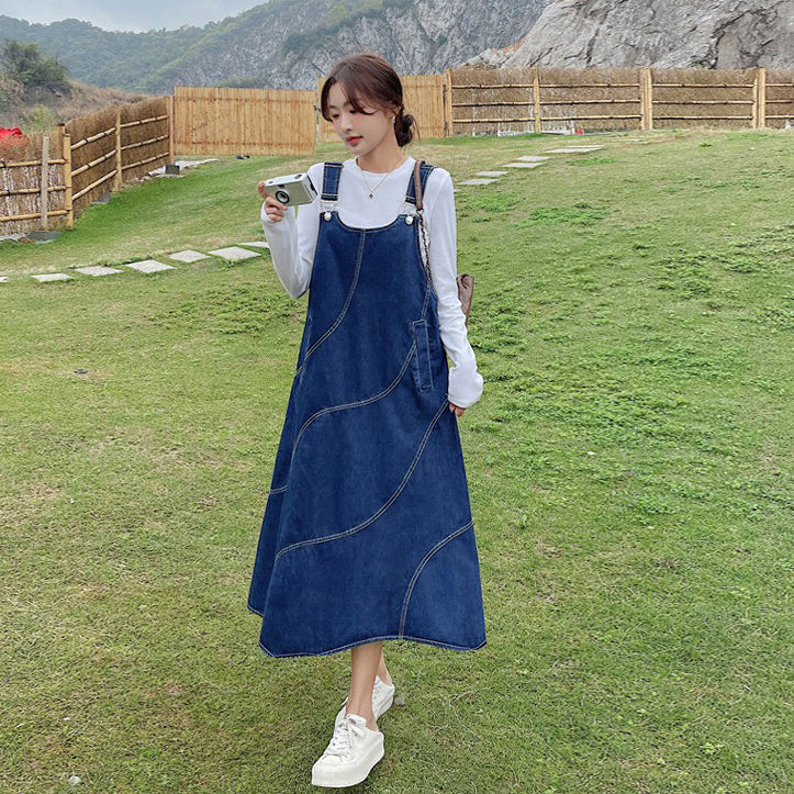 【ワンピース】ゆったりデニムジャンパースカート レディース ロングワンピース カジュアル 春秋コーデ【JZシリーズ】