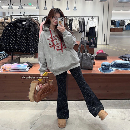 【トップス】裏起毛 パーカー レディース 秋冬 デザイン性◎ ゆったりロゴプリント厚手トップス【FCシリーズ】