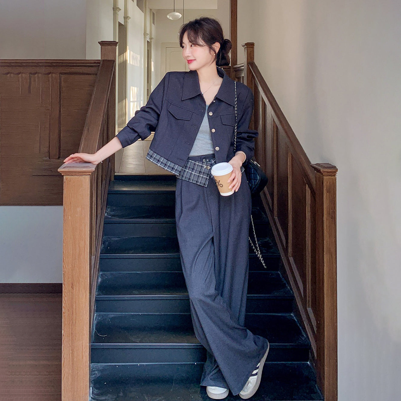 2点セット！【セットアップ】ミニマル デザイン 2点上下セット 春新作 ジャケット＆ワイドパンツ レディース【JZシリーズ】