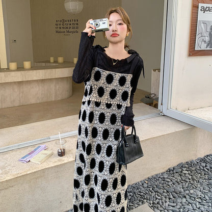 2点セット！【セットアップ】上品ベロア刺繍キャミワンピース＆トップスセット レディース 春秋 大人可愛い【SHシリーズ】【JZシリーズ】