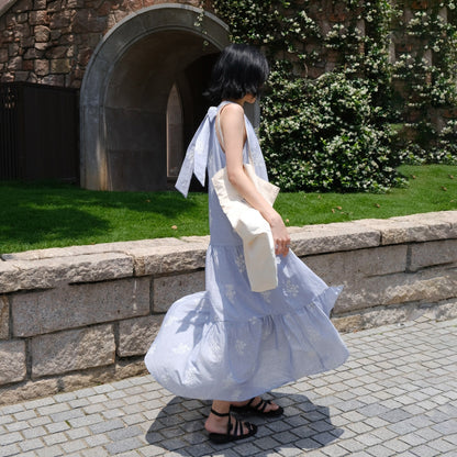 【ワンピース】リゾート 刺繍入り 夏 フローラルプリント ノースリーブワンピース【JZシリーズ】