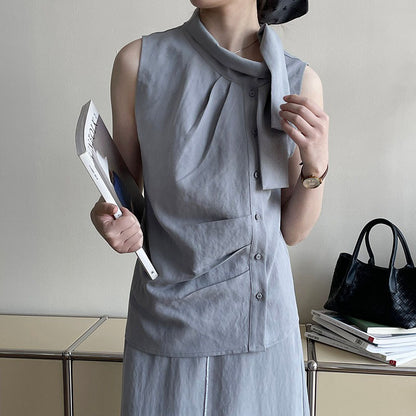 【下裝】【單筆訂單】夏季優雅無袖上衣+高腰半身裙2件套【JZ系列】 