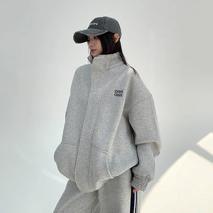 【単品注文】【セットアップ】冬 裏起毛 スタンドネック スウェットジャケット＋ストレートパンツ 上下セット レディース【FCシリーズ】