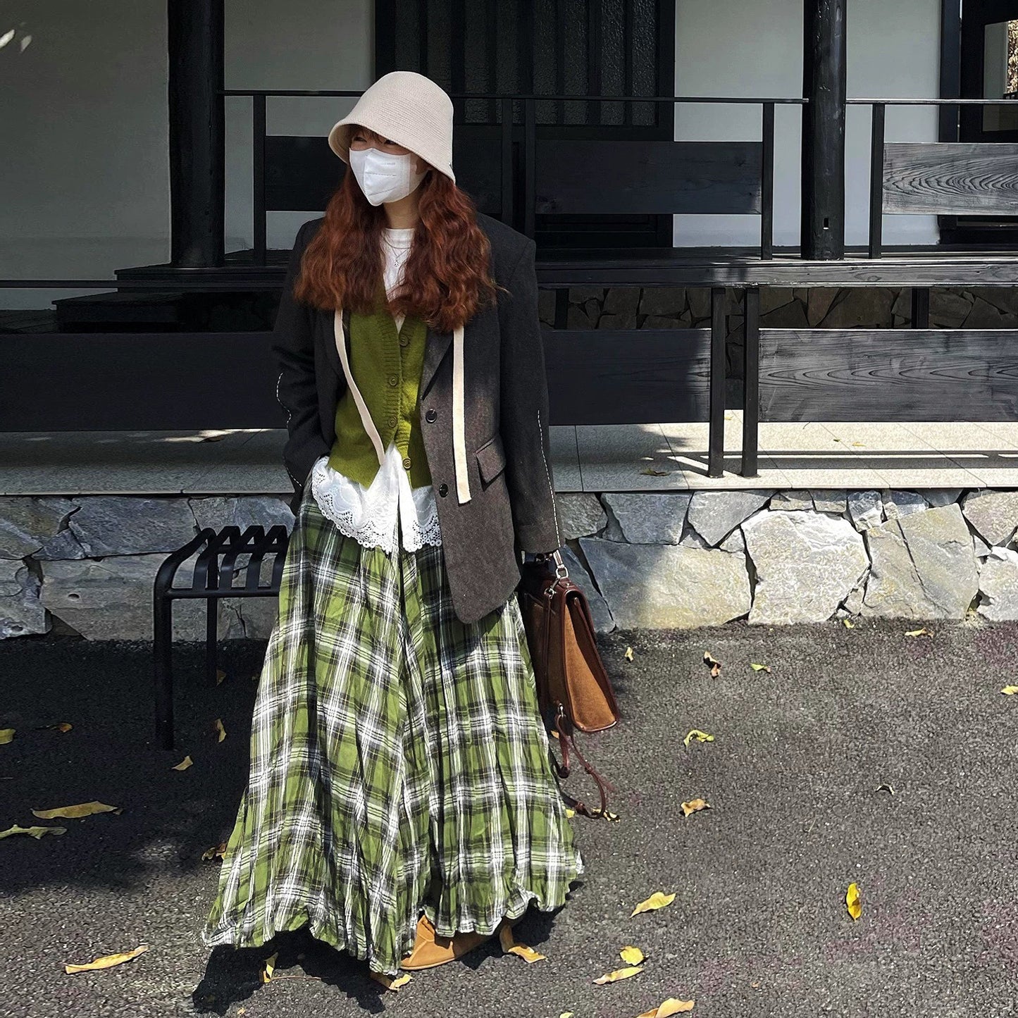 【ボトムス】2025秋冬新作 レディース チェック柄 ロングスカート グリーン 細見え 大人可愛い【SHシリーズ】