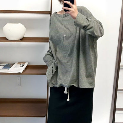 【トップス】クラシック 細ボーダー オーバーサイズ 長袖Tシャツ 【FCシリーズ】