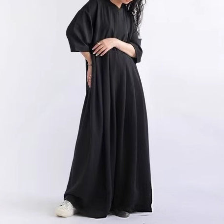 【ボトムス】日系スタンドカラーワンピース風オールインワン｜七分袖×ナチュラル可愛い大人シルエット