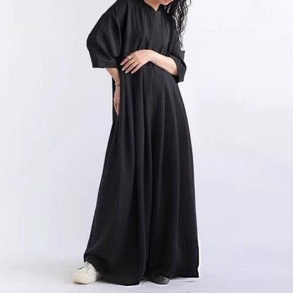 【ボトムス】日系スタンドカラーワンピース風オールインワン｜七分袖×ナチュラル可愛い大人シルエット