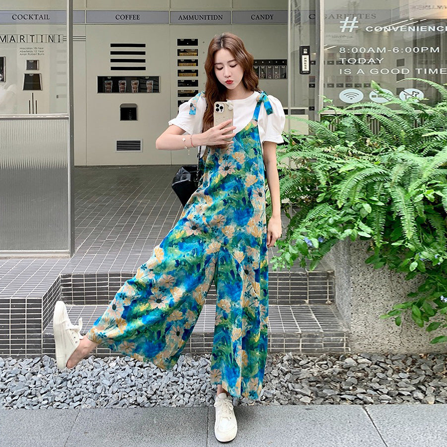 【ボトムス】夏新作 絵画のようなプリントが映える 美シルエット オールインワン【SHシリーズ】