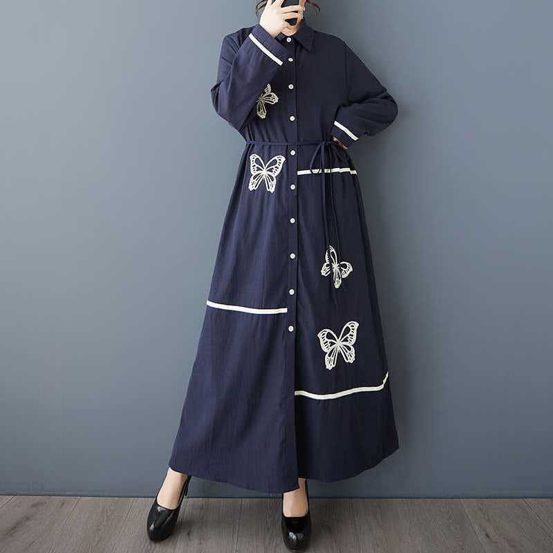 60%OFF⭐️期間限定【ワンピース】着痩せ 上品 ゆったり 文芸風 デザイン性 刺繍 切替 春新作 長袖 シャツワンピース【SHシリーズ】