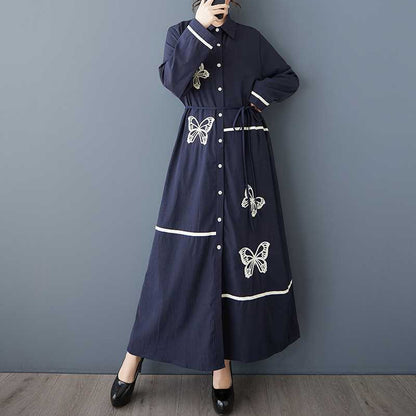 60%OFF⭐️期間限定【ワンピース】着痩せ 上品 ゆったり 文芸風 デザイン性 刺繍 切替 春新作 長袖 シャツワンピース【SHシリーズ】