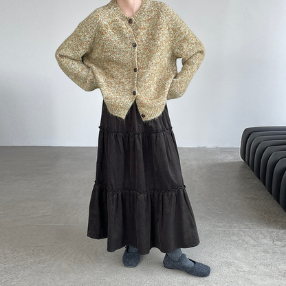 【ボトムス】韓国風 フリルプリーツスカート レディース ウエストゴム Aライン ロング【JZシリーズ】