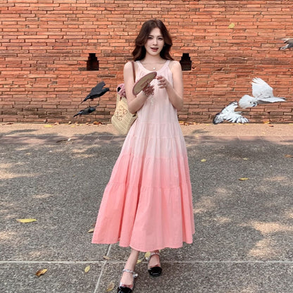 【ワンピース】フレンチ夏 スイートエレガント グラデーション ノースリーブワンピース【SHシリーズ】