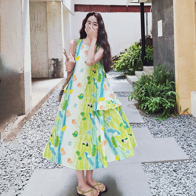 【ワンピース】フレンチ風 夏らしい 優しく甘めな雰囲気 花柄ノースリーブワンピース フェアリー感たっぷり【SHシリーズ】