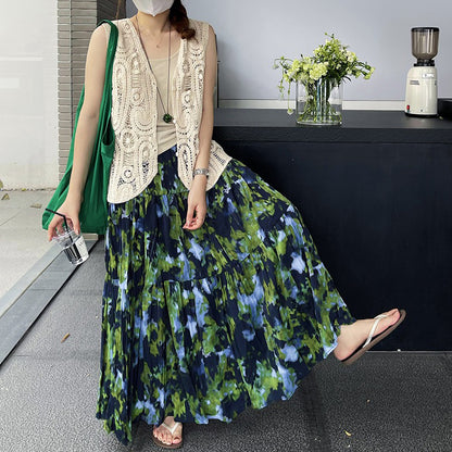 【ボトムス】夏新作 フレンチエレガンス 高腰スリム効果 レトロ花柄デザインスカート【SHシリーズ】