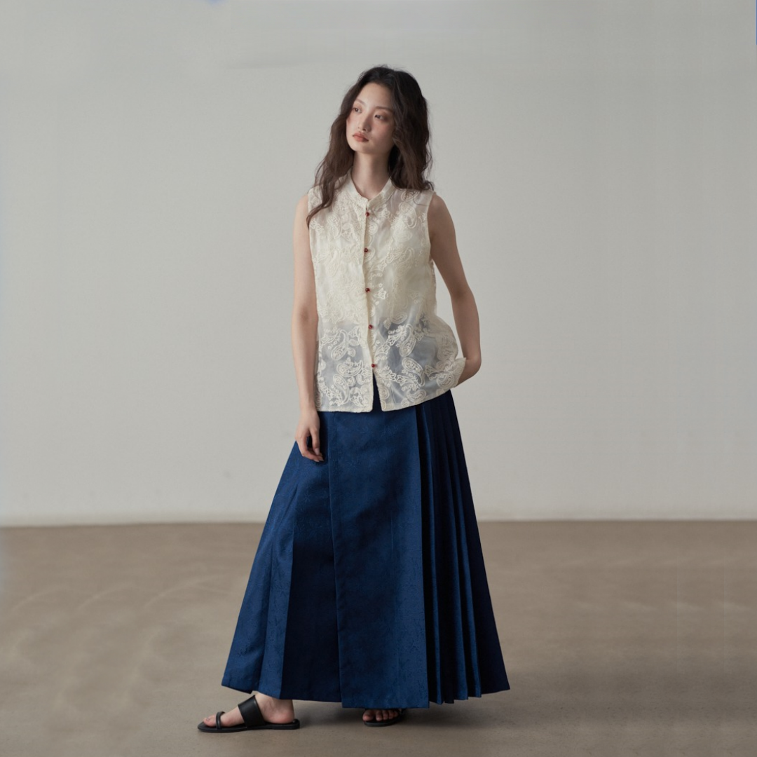 【トップス】夏 新中華風 刺繍  ビーズボタン ノースリーブベスト シャツ 【SHシリーズ】