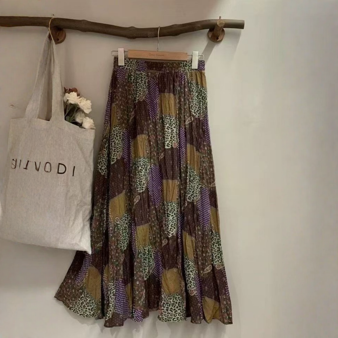 期間限定⭐️60%OFF【ボトムス】カジュアル ミドルウエスト 花柄生地 切り替え Aラインスカート 【SHシリーズ】