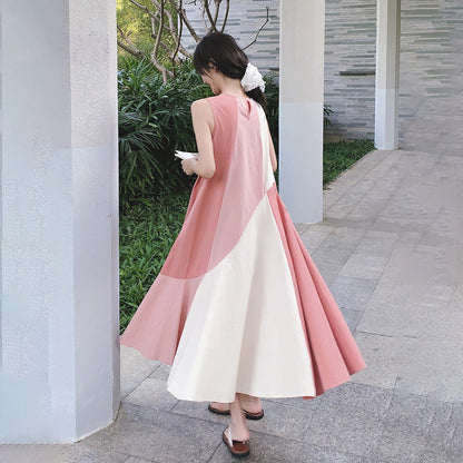 【ワンピース】フレンチエレガンス デザイン性高め リゾート風 夏新作 切り替えノースリーブワンピース【SHシリーズ】