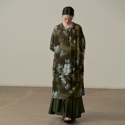 【トップス】シャツ レディース 水墨花柄 シフォン ロングシャツ 長袖 UVカット 羽織り ゆったり【JZシリーズ】【SHシリーズ】【10～15日内発送】