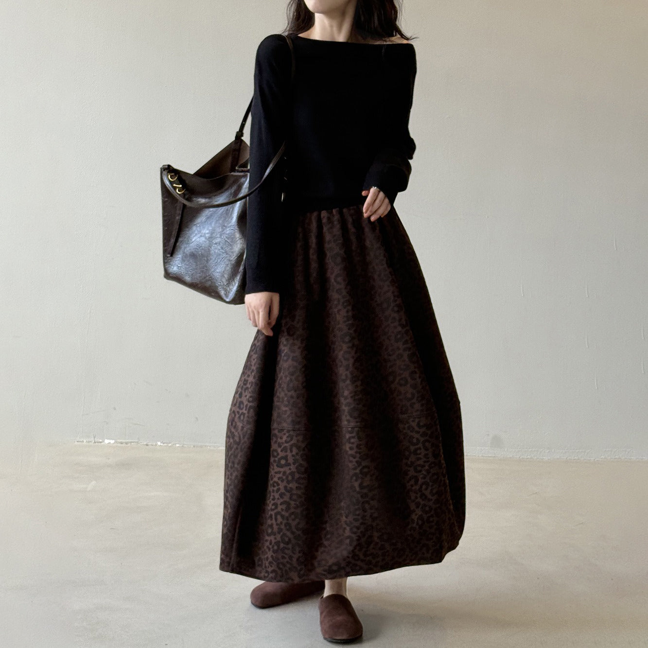 【ボトムス】ヴィンテージ レオパード柄 Aライン スカート レディース 秋 ハイウエスト 細見え Aラインタイトロングスカート【JZシリーズ】