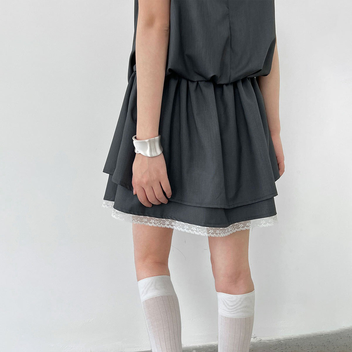 【ワンピース】韓国風 レイヤード 夏 涼しげ Aライン ノースリーブ ショート丈 ワンピース【JZシリーズ】