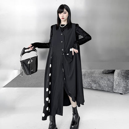 【トップス】不規則デザイン ドット柄 ロングベスト レディース 春秋 新作 ファッション【AHシリーズ】