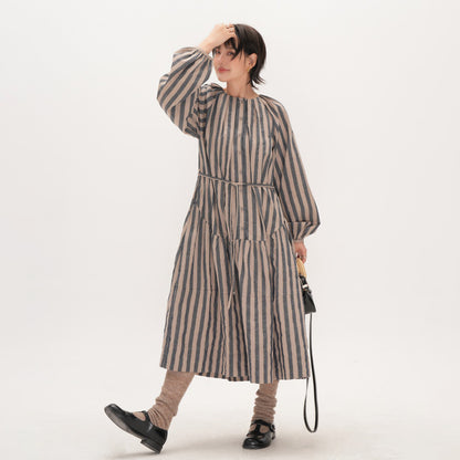 【ワンピース】ストライプ ワンピース 秋 オリジナル 日本風 ゆったり ミディアム丈 長袖 ロングワンピース【SHシリーズ】【JZシリーズ】【15-25日発送】