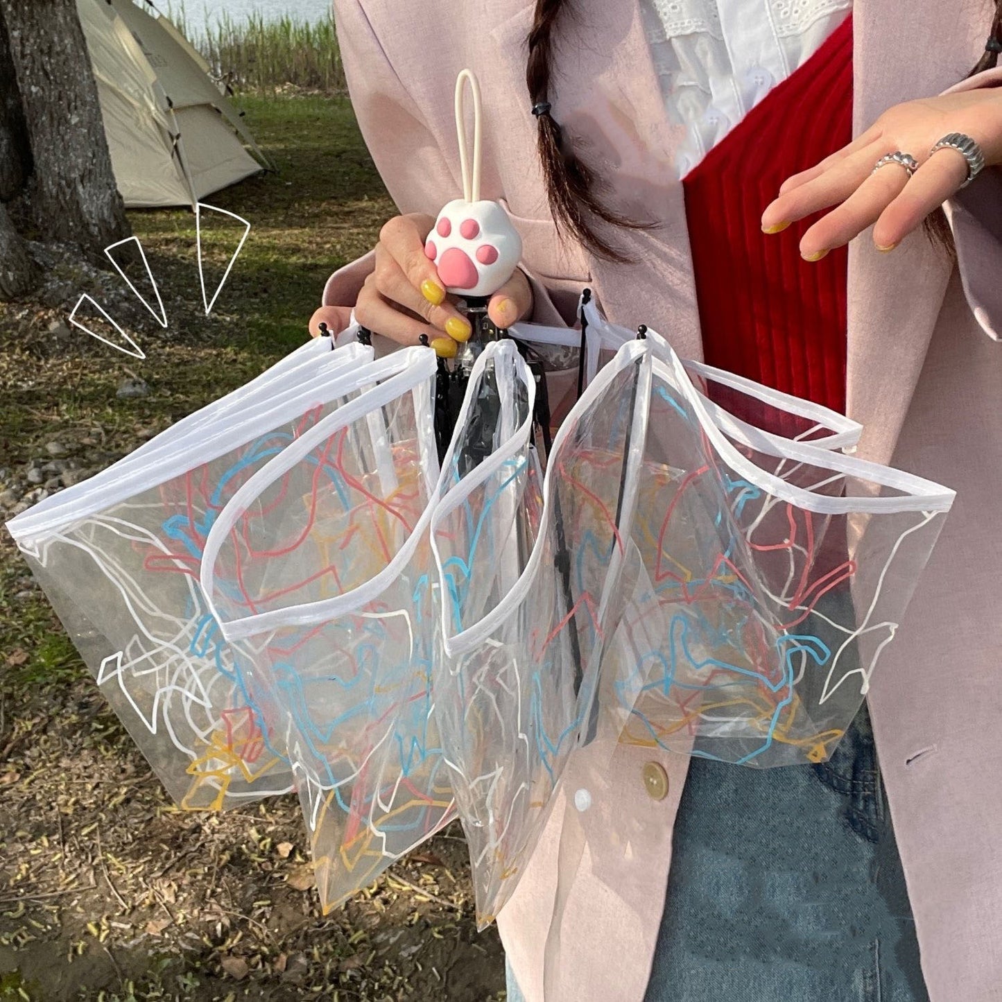 【グッズ】透明猫柄＆肉球プリント 癒し系かわいいキャラクター傘【SHシリーズ】