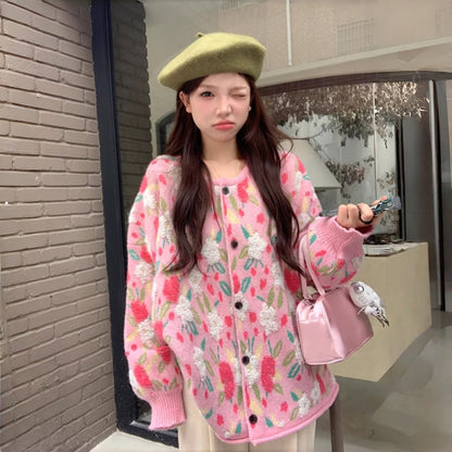 【アウター】高級感 スウィート プラスサイズ 花柄 合わせやすい カーディガン【SHシリーズ】