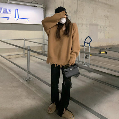 【トップス】ふんわり柔らか♪ 韓国風 ルーズ ニットセーター レディース 秋冬 ゆったりVネック プルオーバー【JZシリーズ】