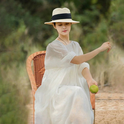 【ワンピース】ダブルレイヤーワンピース 長袖 ロングドレス 軽量 通気性抜群 フェミニン ゆったりシルエット お出かけ用【JZシリーズ】