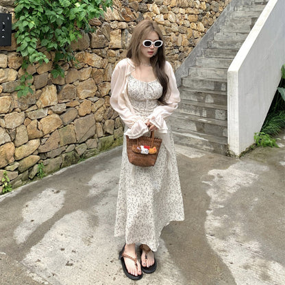 M~4XL【セットアップ】【単品注文】大きいサイズ 花柄キャミワンピース レディース 夏 ゆったりロング丈 ウエストマーク 着痩せシルエット 体型カバー【SHシリーズ】