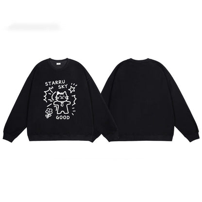 全7色【トップス】🐾子猫柄 クルーネック スウェット ユニセックス 秋冬 ゆったり かわいい パーカー【FCシリーズ】