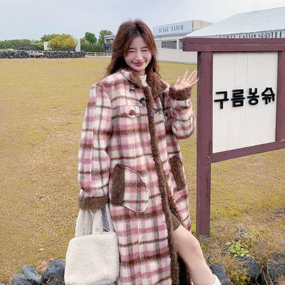 【アウター】春 秋 冬 韓国系 スイート ルーズ チェック 厚手 コート【JZシリーズ】