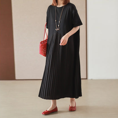 【ワンピース】シンプル ゆったりカジュアル プリーツ 半袖ワンピース【JZシリーズ】
