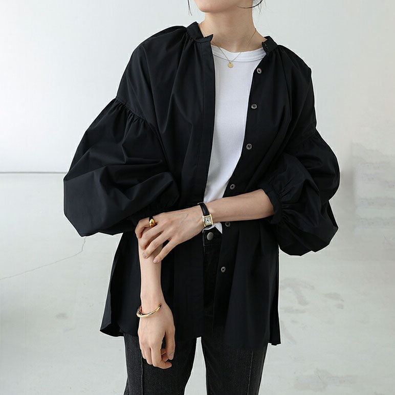 【トップス】春夏 個性派 立ち襟 ゆったり シルエット バルーンスリーブ シャツ·ブラウス