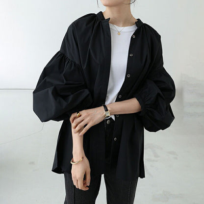 【トップス】春夏 個性派 立ち襟 ゆったり シルエット バルーンスリーブ シャツ·ブラウス