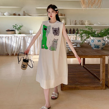 【ワンピース】カジュアル 気質 カートゥーン プリント ノースリーブ タンクワンピース レディース 夏 他と被らない コーディネート【SHシリーズ】