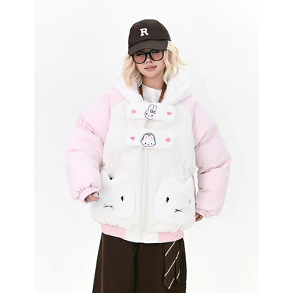 【アウター】韓国風 ゆったり 動物耳 目立つ 売れ筋  フード付き 綿入れコート【FCシリーズ】