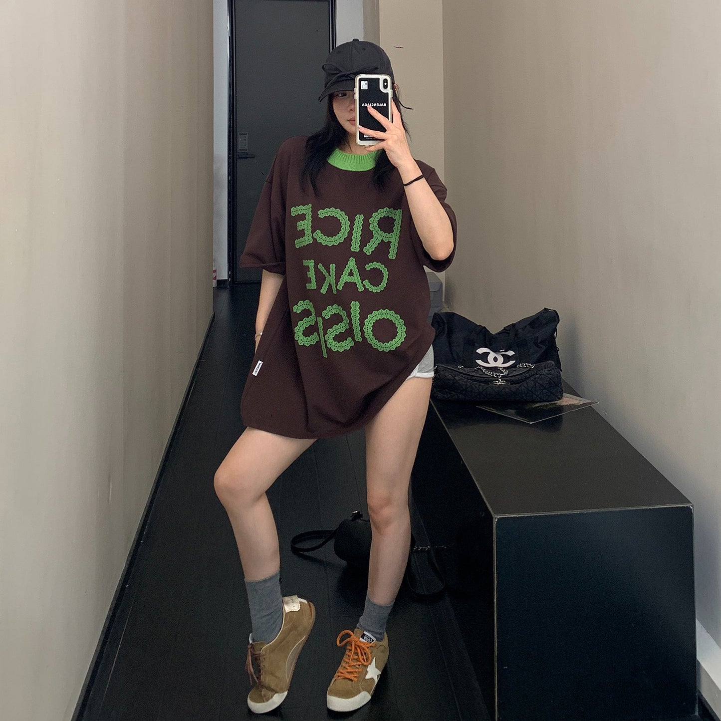 【トップス】リラックス感 小众デザイン 切り替えプリント 半袖Tシャツ【FCシリーズ】