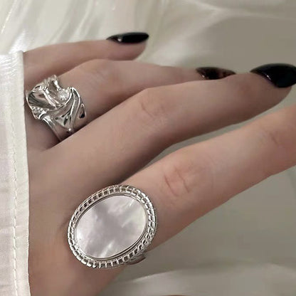 【グッズ】韓国風 オーバルシェル レトロファッション リング