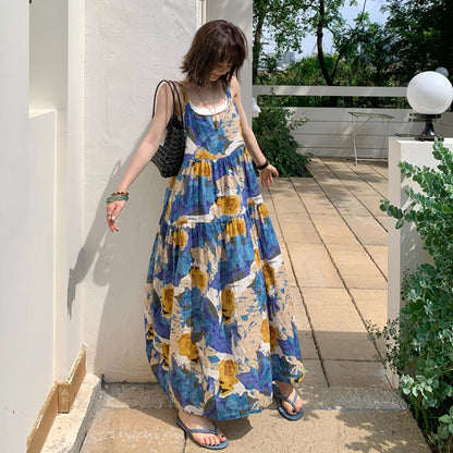 🏆ランキング上位【ワンピース】夏新作 アート染め ゆったり着痩せ ノースリーブワンピース 体型カバー リラクシーシルエット【SHシリーズ】